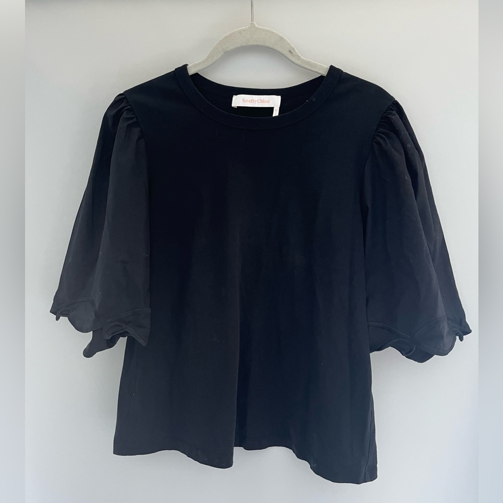 SEE BY CHLOE black cotton shirt with detailed sleeve. Womens size XL.
